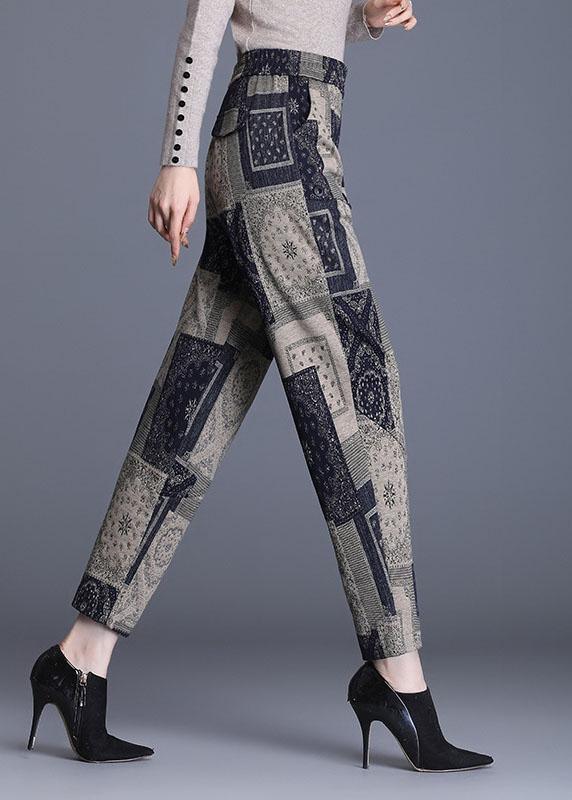 Fashion fashion Print Pockets Straight Fall Pants - Omychic