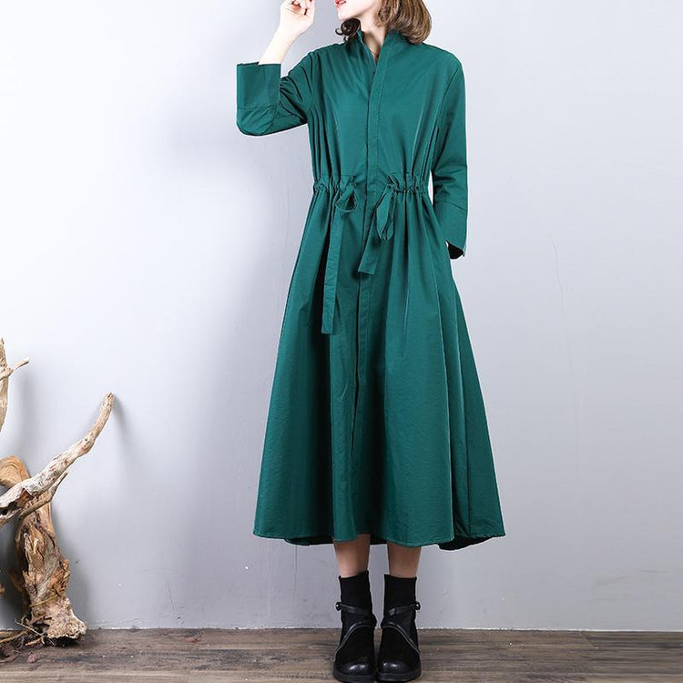 Fashion green  long coat plus size drawstring tunic Coats Fine stand collar coat - Omychic