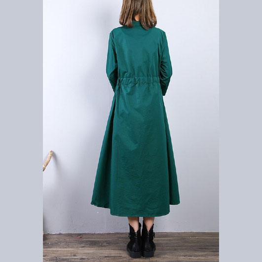 Fashion green  long coat plus size drawstring tunic Coats Fine stand collar coat - Omychic