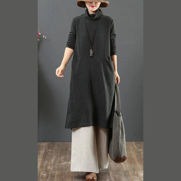 Fashion high neck Sweater side open outfits Beautiful dark gray slim Ugly sweater dresses - Omychic