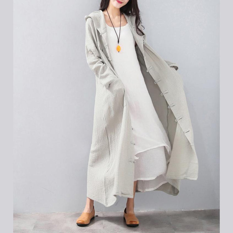 Fashion light gray maxi coat plus size clothing hooded cardigans Fine Button coats - Omychic