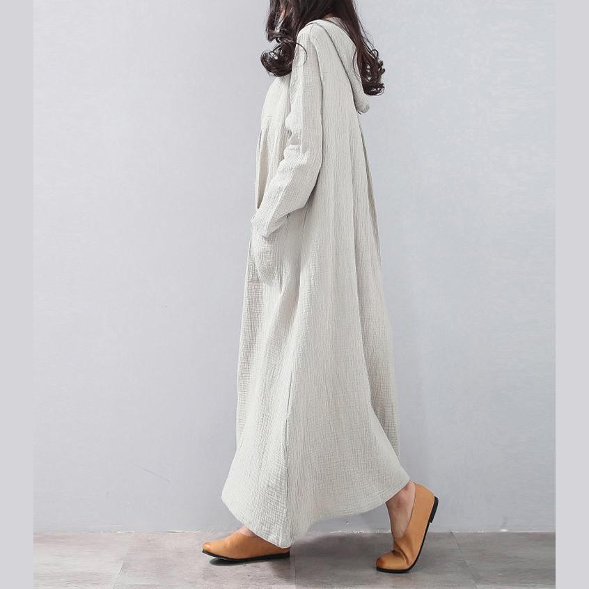 Fashion light gray maxi coat plus size clothing hooded cardigans Fine Button coats - Omychic