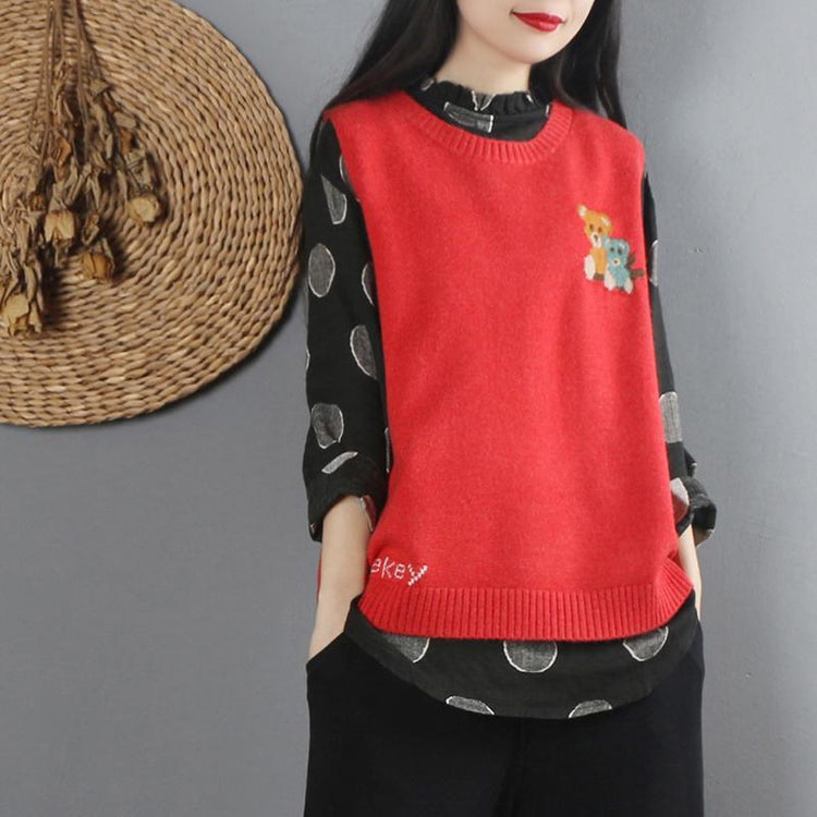 Fashion o neck red knit sweat tops fall fashion sleeveless knit tops - Omychic