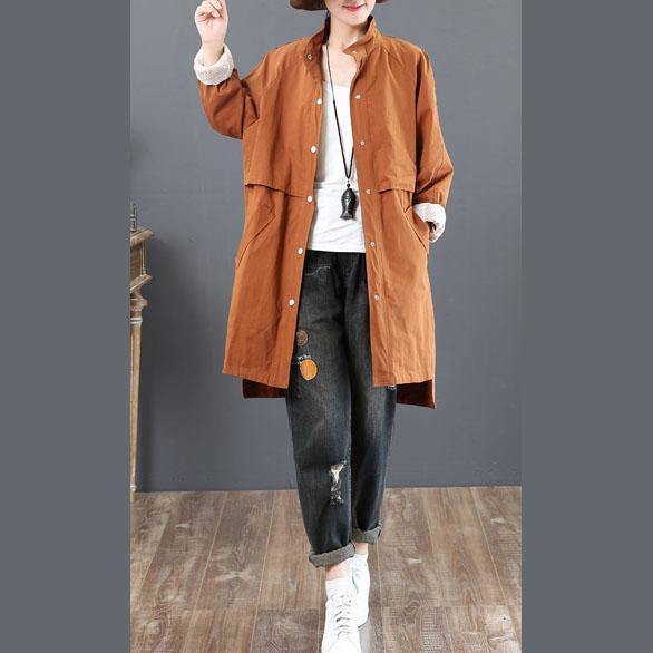 Fashion orange outwear Loose fitting winter fall pockets stand collar - Omychic