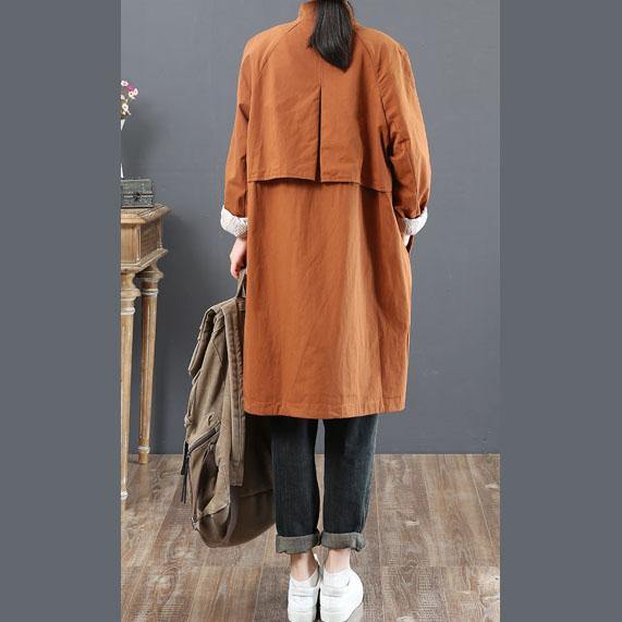 Fashion orange outwear Loose fitting winter fall pockets stand collar - Omychic