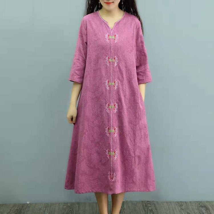 Fashion pink cotton outfit half sleeve Art summer Dress - Omychic