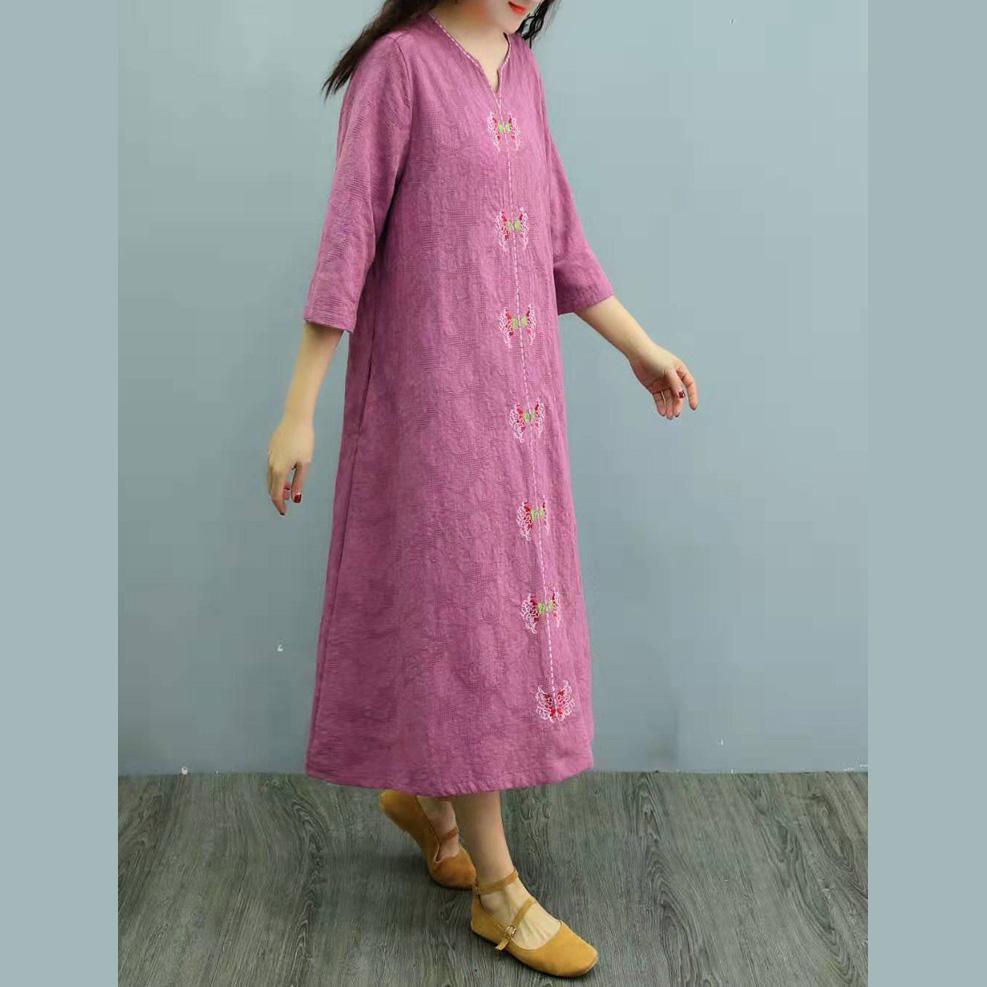 Fashion pink cotton outfit half sleeve Art summer Dress - Omychic