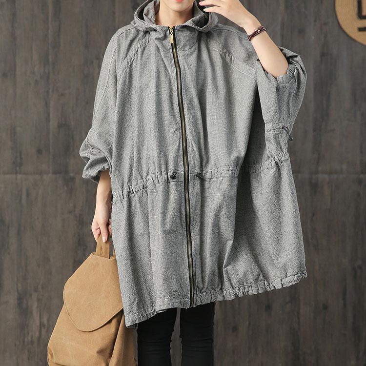 Fashion plaid coat trendy plus size maxi coat fall coat hooded - Omychic