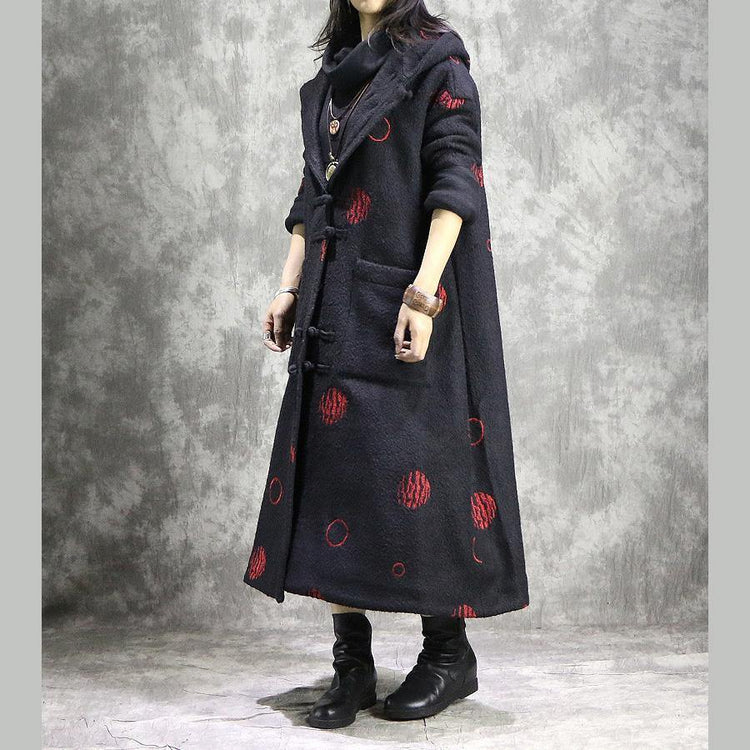 Fashion red dotted coat plus size hooded Button coat - Omychic