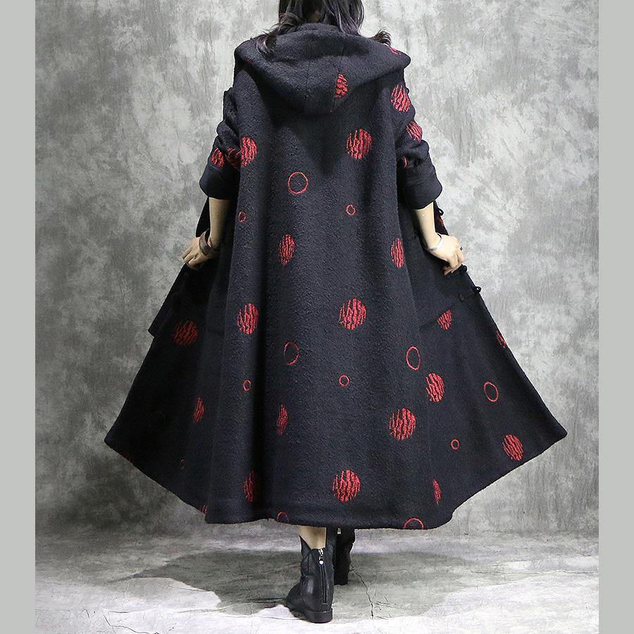 Fashion red dotted coat plus size hooded Button coat - Omychic