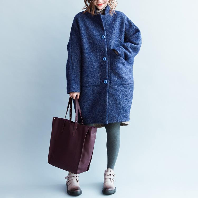 Fashion blue O shape wool jackets casual spring coats 2018 spring coats - Omychic