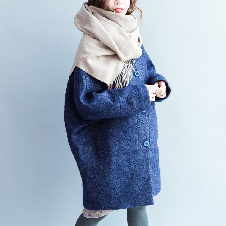 Fashion blue O shape wool jackets casual spring coats 2018 spring coats - Omychic