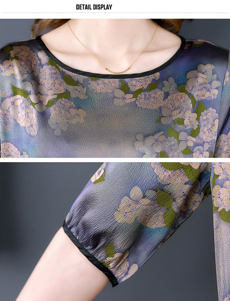 Plus Size Floral Mulberry Silk Midi Dress