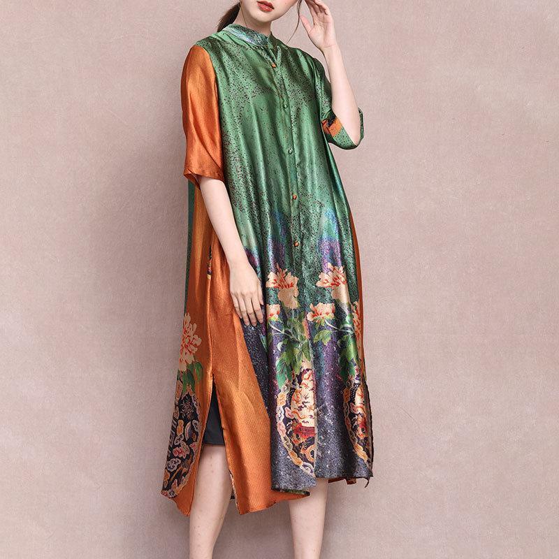 Female Literary Floral Printed Midi Dress - Omychic