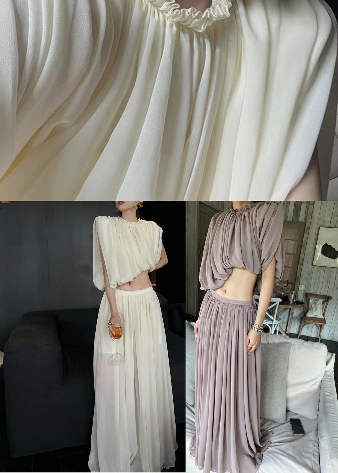 Fine Apricot Asymmetrical Chiffon Top And Maxi Skirts Two Piece Set Sleeveless