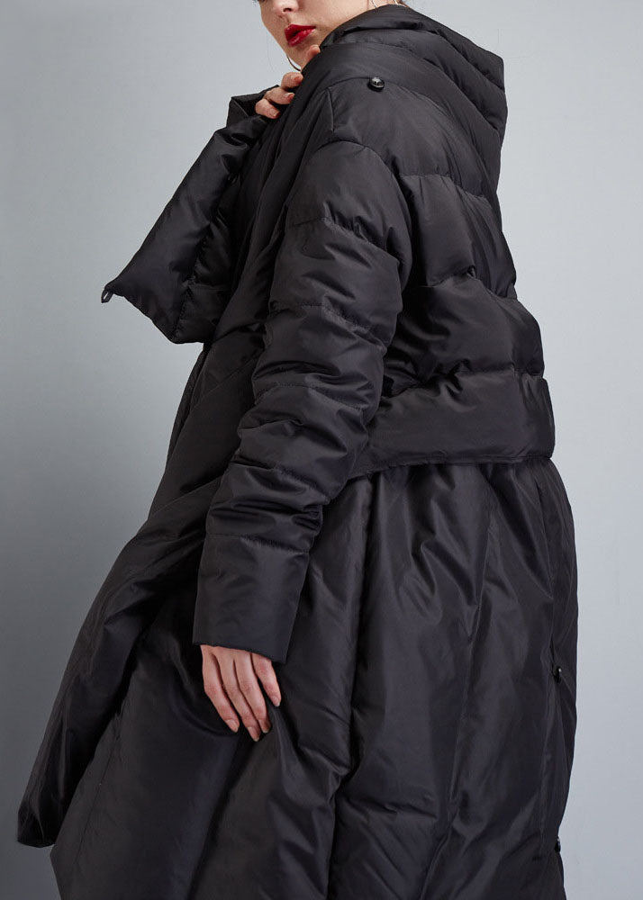 Fine Black Asymmetrical Cloak Duck Down Winter Coats Winter