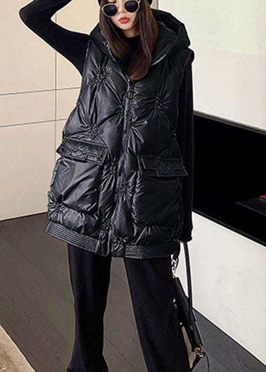 Fine Black Casual zippered Pockets Winter Sleeveless Puffer Vest