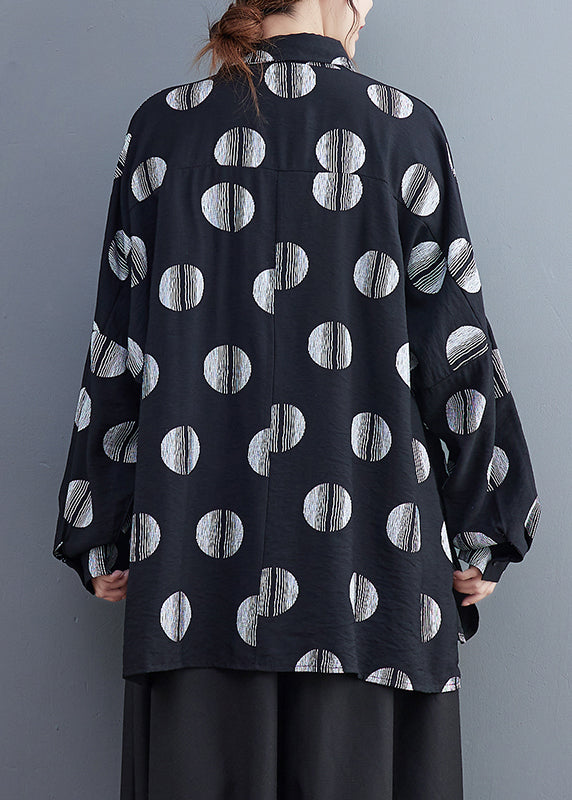 Fine Black Dot Print Patchwork Shirts Long Sleeve