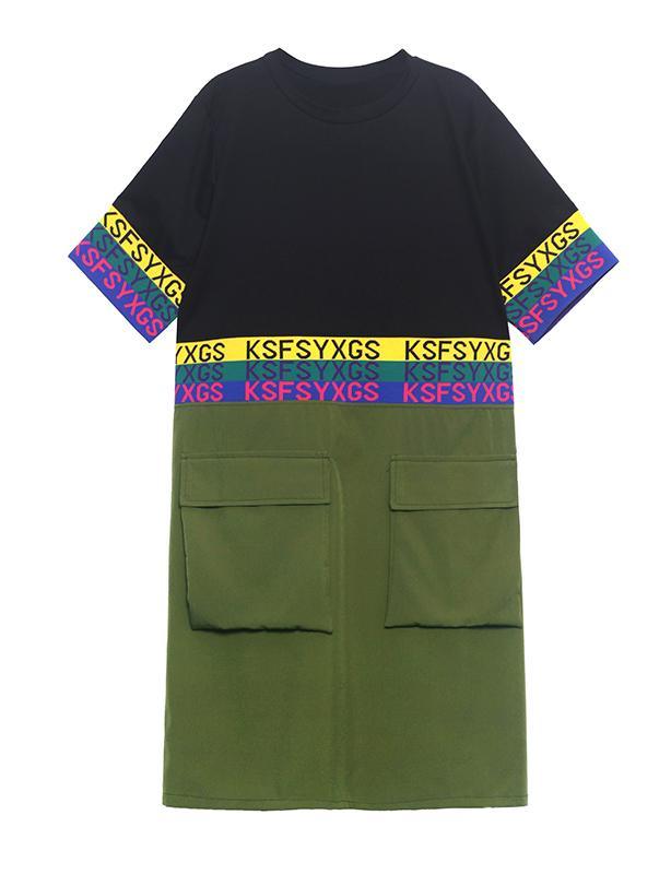 Fine Black Patchwork Green Pockets Holiday Summer Cotton Dress - Omychic
