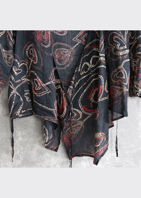 Fine Black Print Asymmetrical Design Fall Blouses Three Quarter Sleeve - Omychic