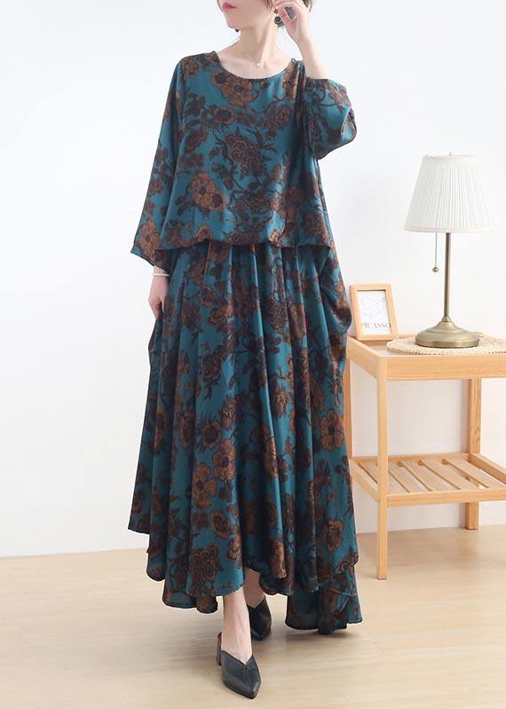 Fine Blue Print Silk asymmetrical design Summer Vacation Dresses - Omychic