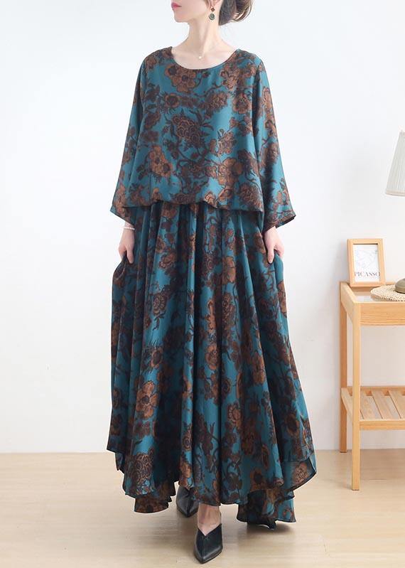 Fine Blue Print Silk asymmetrical design Summer Vacation Dresses - Omychic