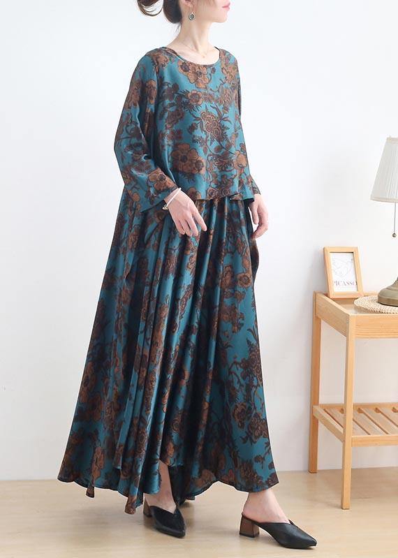 Fine Blue Print Silk asymmetrical design Summer Vacation Dresses - Omychic
