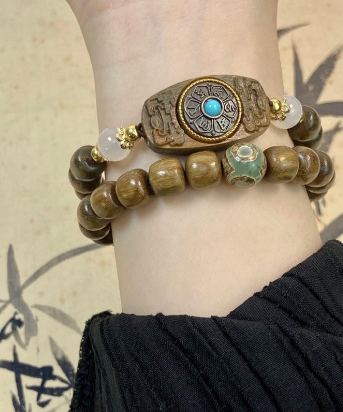Fine Brown Turquoise Sandawood Chain Bracelet