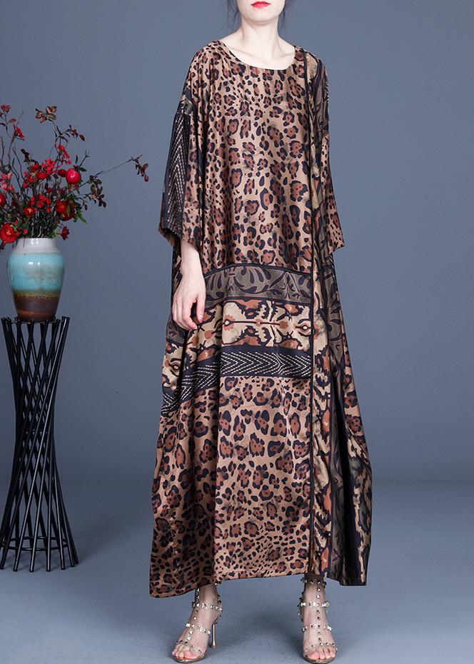 Fine Chocolate Leopard asymmetrical design Silk Party Dress Summer Spring - Omychic