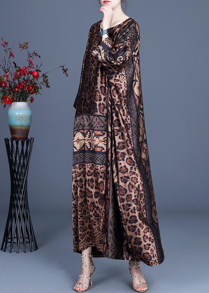 Fine Chocolate Leopard asymmetrical design Silk Party Dress Summer Spring - Omychic