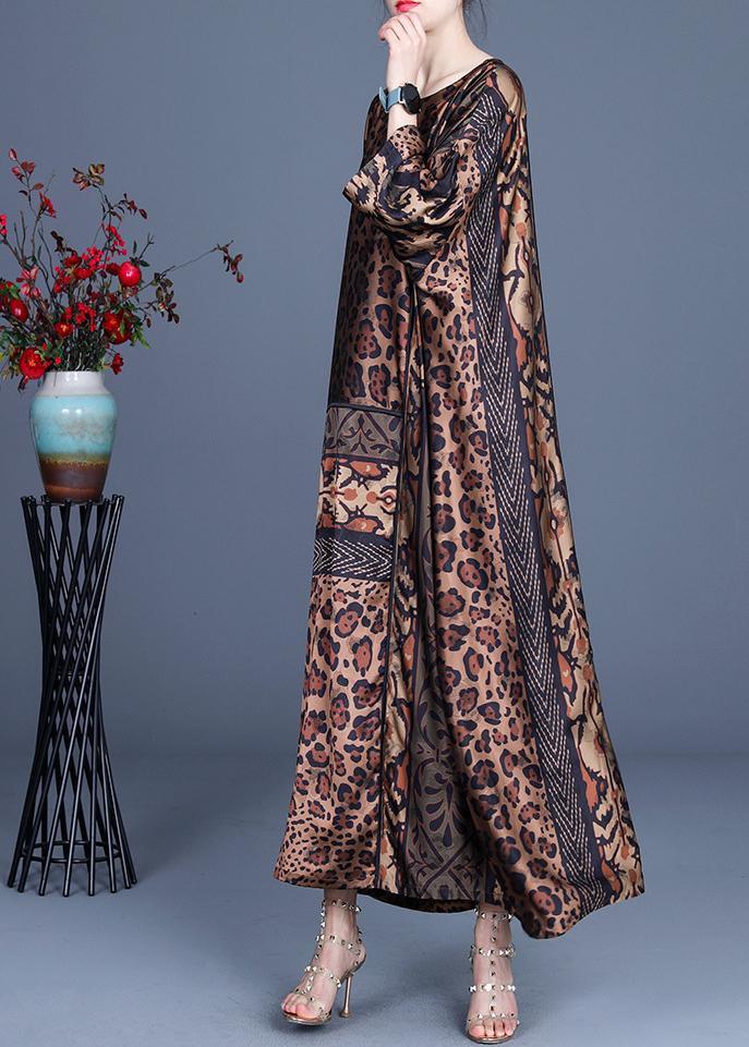 Fine Chocolate Leopard asymmetrical design Silk Party Dress Summer Spring - Omychic