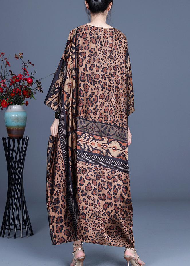 Fine Chocolate Leopard asymmetrical design Silk Party Dress Summer Spring - Omychic