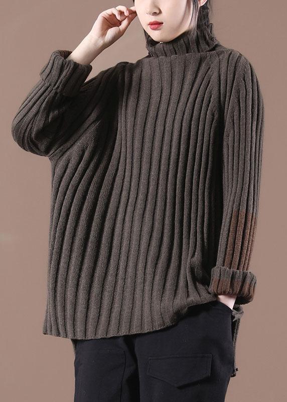 Fine Chocolate Long Sleeve Low High Fall Cozy Sweater - Omychic