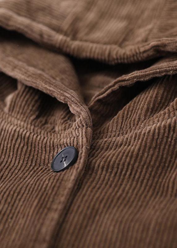 Fine Coffee Hooded Button Pockets Winter Winter Coats Long sleeve - Omychic