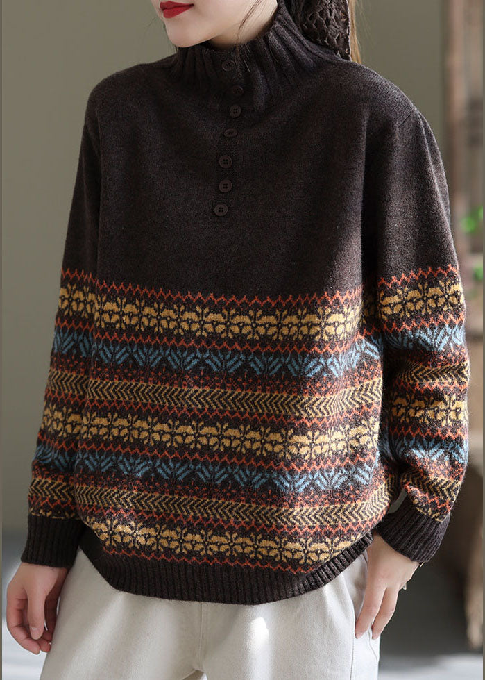 Fine Coffee Turtle Neck thick Knit top Winter