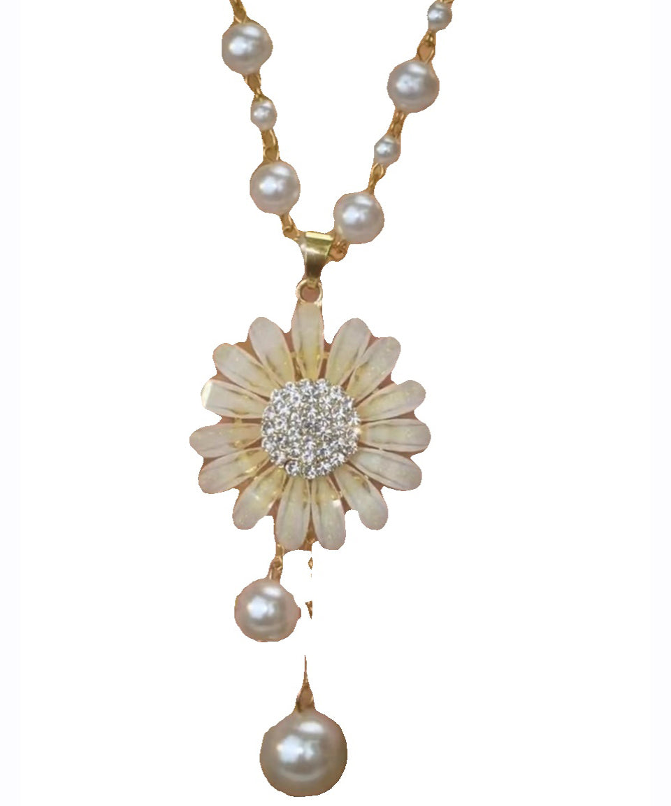 Fine Gold Alloy Zircon Floral Tassel Pendant Necklace