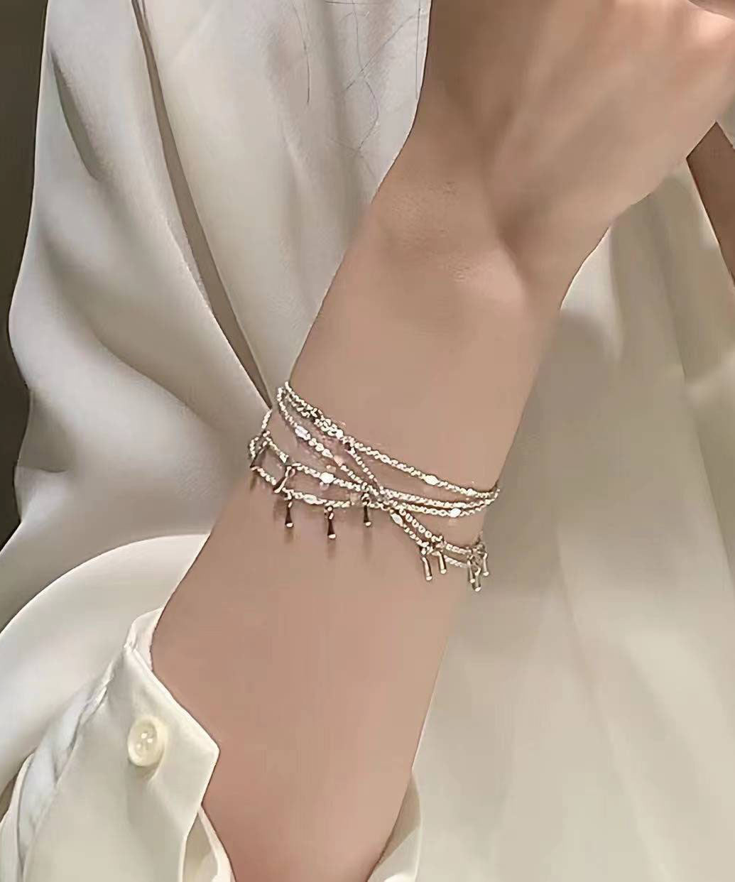 Fine Gold Sterling Silver Overgild Tassel Chain Bracelet
