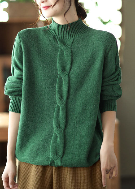 Fine Green Turtle Neck Loose Knit Sweater Tops Winter