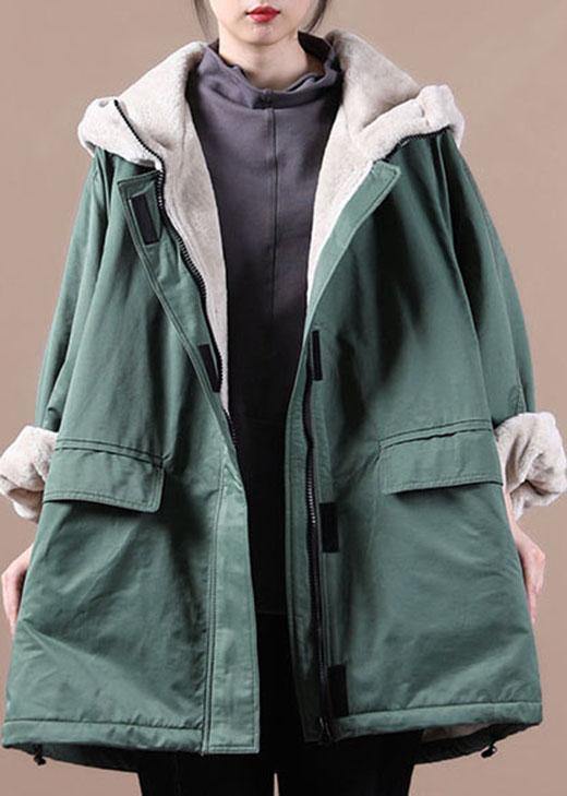 Fine Green Zip Up Pockets Patchwork Fleece Wool Lined Parka Jacket Winter - Omychic