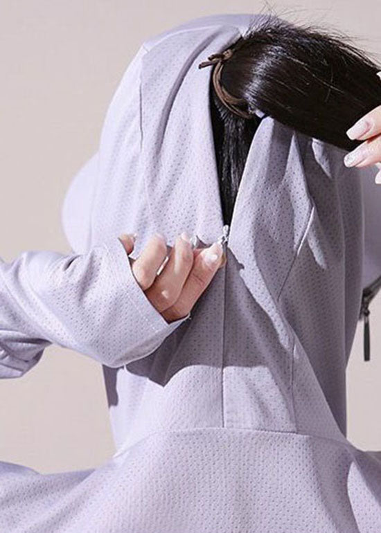 Fine Grey Hooded Zippered Patchwork Ice Silk UPF 50+ Jackets Summer