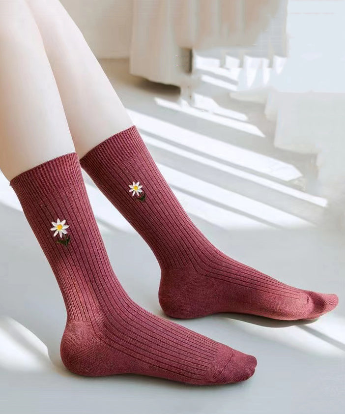 Fine Jacquard Comfy Cotton Mid Calf Socks