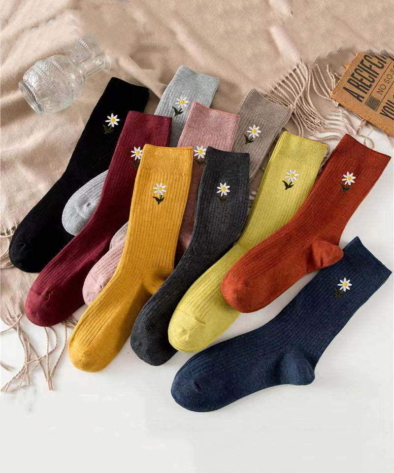 Fine Jacquard Comfy Cotton Mid Calf Socks