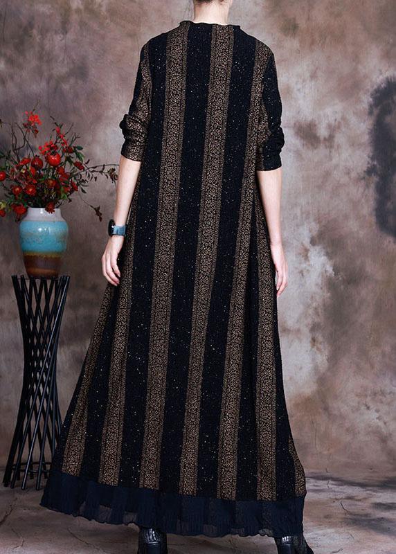Fine Khaki Asymmetrical Striped Dress Spring - Omychic