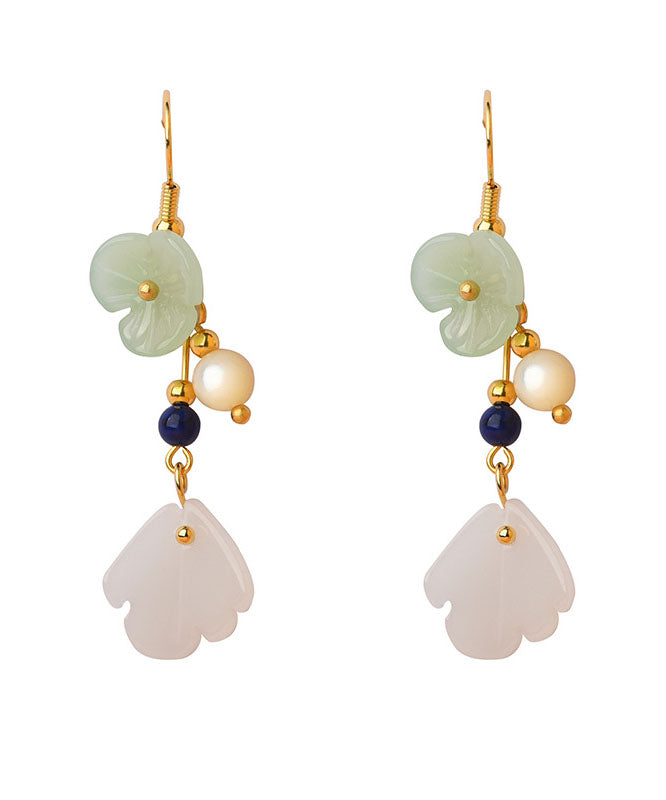 Fine Light Green Coloured Glaze Flower Pearl Drop Earrings