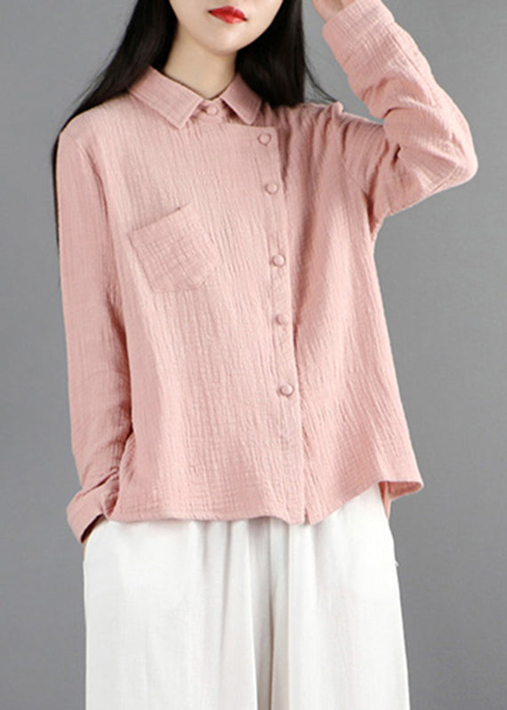 Fine Pink Button Solid Shirt Long Sleeve
