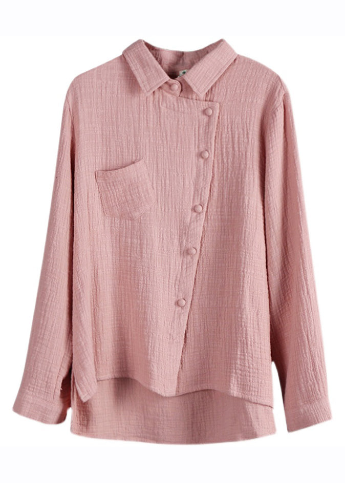 Fine Pink Button Solid Shirt Long Sleeve
