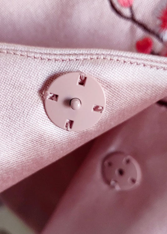 Fine Pink O-Neck Embroidered Patchwork Silk Coat Spring