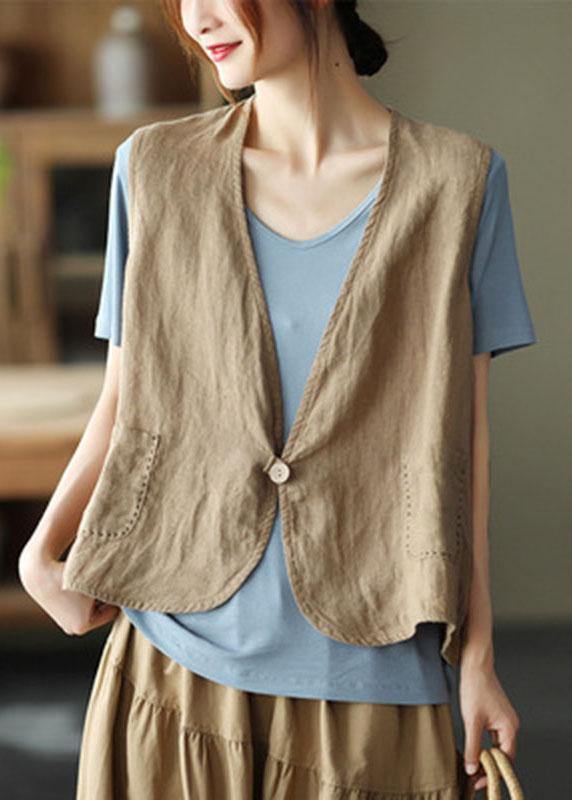 Fine Purple Pockets Button Linen Vest