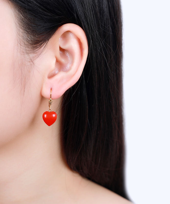 Fine Red 14K Gold Love Cinnabar Drop Earrings