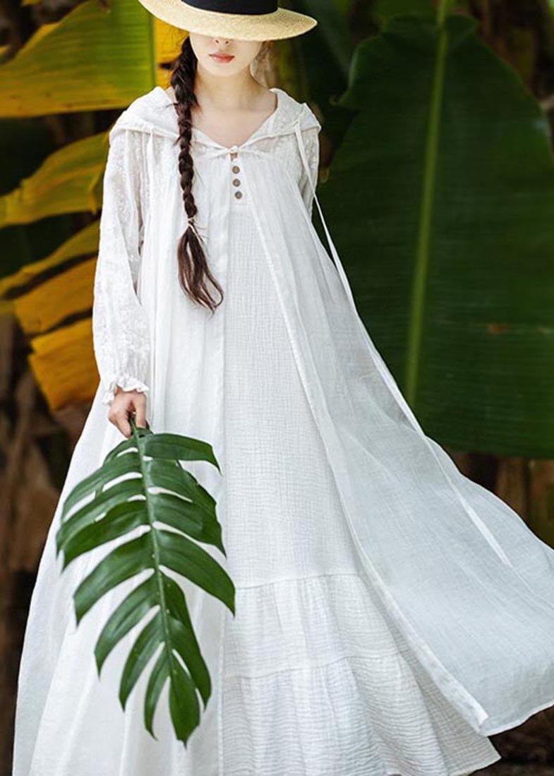 Fine White Oriental Long sleeve Hoodies Outwear SpringLinen - Omychic